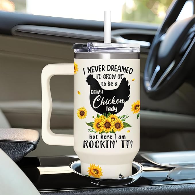 Chicken 40Oz Tumbler With Handle - Mothers Day & Birthday Gift Idea For Chicken Lovers