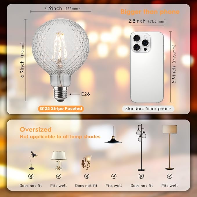 G125 Pineapple Faceted LED Bulb,4W Dimmable E26 Clear Crystal,4 Pack | Vintage Decorative Globe Bulb, Gentle Ambient Light, Dim, Ideal For Hotel, Living Room & Commercial Space Decoration - Image 2