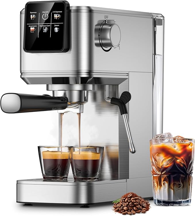 KEENSTAR 20 Bar Espresso Machine with Rapid Cold Brew, Compact Coffee Maker for Hot and Cold Cappuccino, Latte, Stainless Steel, 1200ml Removable Water Tank by KEENSTAR