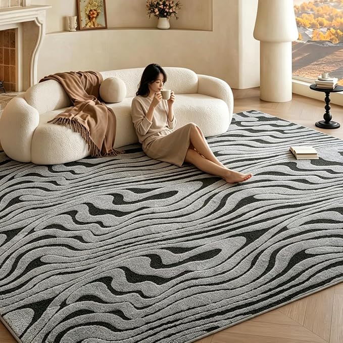Washable Area Rug 5′3″ × 7′6″ for Living Room Bedroom Hotel, Zebra | Soft Cozy Fluffy Mid Pile Machine Washable Non Slip Boho Modern Accent Rug for Dining Room Nursery Kids Room Dorm Hotel - Image 2