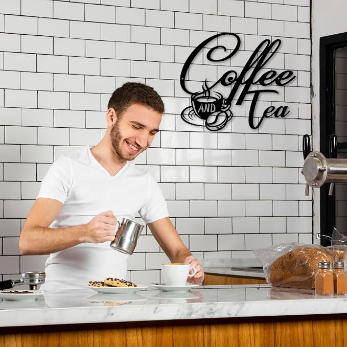 Coffee and Tea Metal Sign | Hanging Signs for Bar Home Kitchen Office Wall Decor | Black Metal Coffee Cup Signs (20 inches) - Image 5