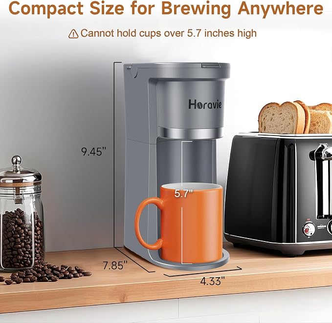 Small Single Serve Coffee Maker, One Cup Coffee Machine for K-Cup & Grounds | Portable Pod Coffee Maker, Fast Brew, 6 to 12 oz. Brew Sizes, One Button Design, Easy for Elder to Use, Space Saving, Black - Image 7