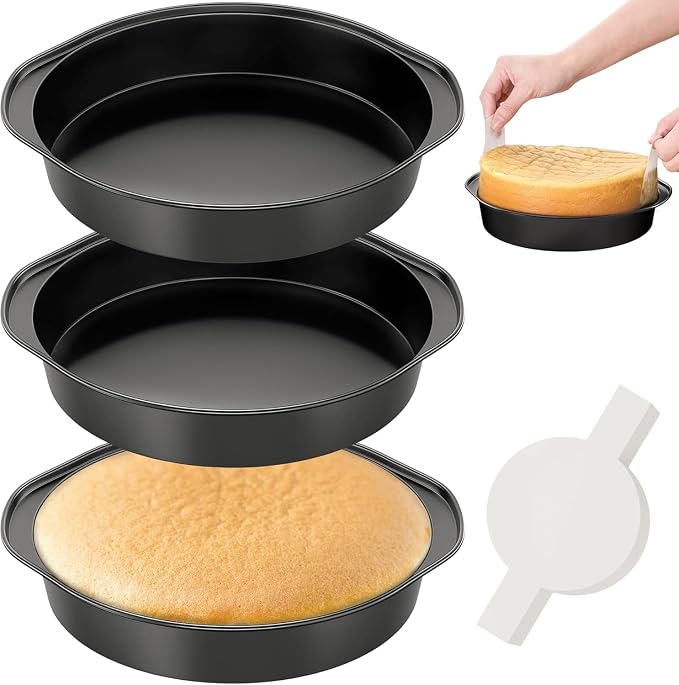 6 Inch Round Cake Pan with Handle, 3PCS Nonstick Cake Pans with 100 PCS Parchment Paper by Unknown