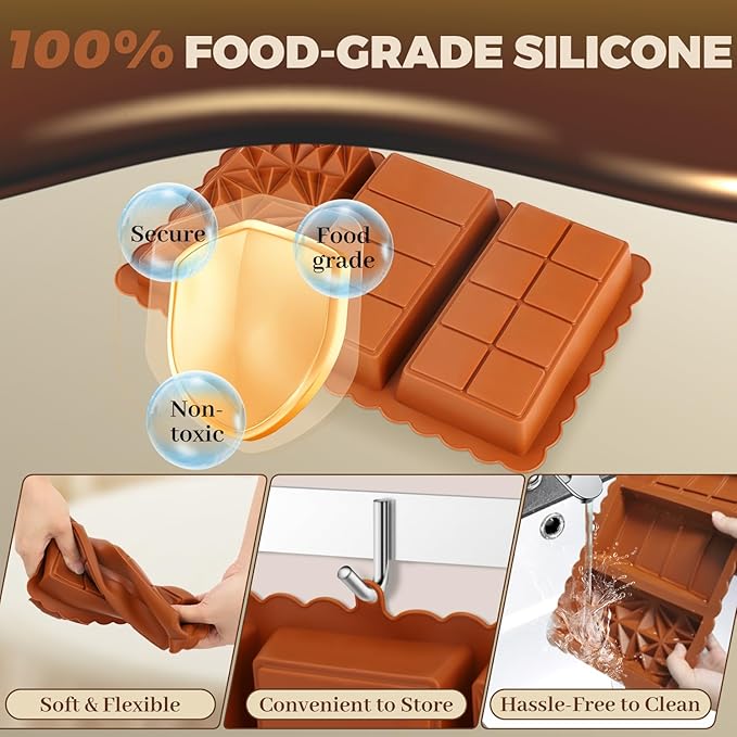 Dubai Chocolate Bar Mold, 1.2 Inch Deep Silicone Chocolate Molds, 3-Cavity Large Candy Bar Mold for Dubai Pistachio Chocolates, Candies, Desserts