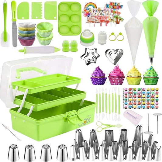 Cake Decorating Tools Supplies Kit - 274 Pieces Baking Supplies with Storage Box for Beginners - Icing Bag and Tip Set for Cupcake and Cake Icing Fondant Decorations Mint Green cake decorating kit