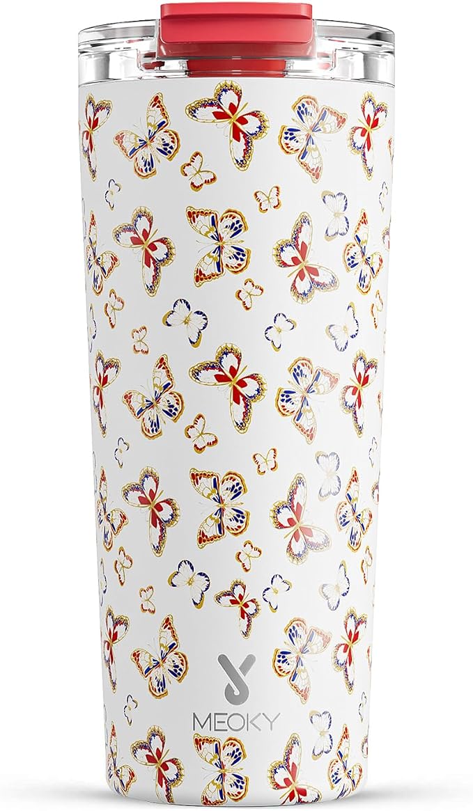 Meoky 24 oz Insulated Travel Coffee Mug: Leak Proof Lid, Jewel Butterfly | Stainless Steel Coffee Tumbler, Keeps Hot for 8 Hours or Cold for 24 Hours, Fits in Car Cup Holder, BPA Free by MEOKY