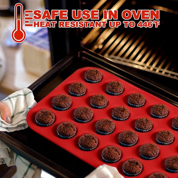 Anaeat Silicone Muffin Pan - Mini 24 Cups Cupcake Tray, Non-Stick Silicone Baking Molds for Making Muffin Cakes, Cupcake, Chocolate, Bread,Tart and Desserts, Just Pop Out