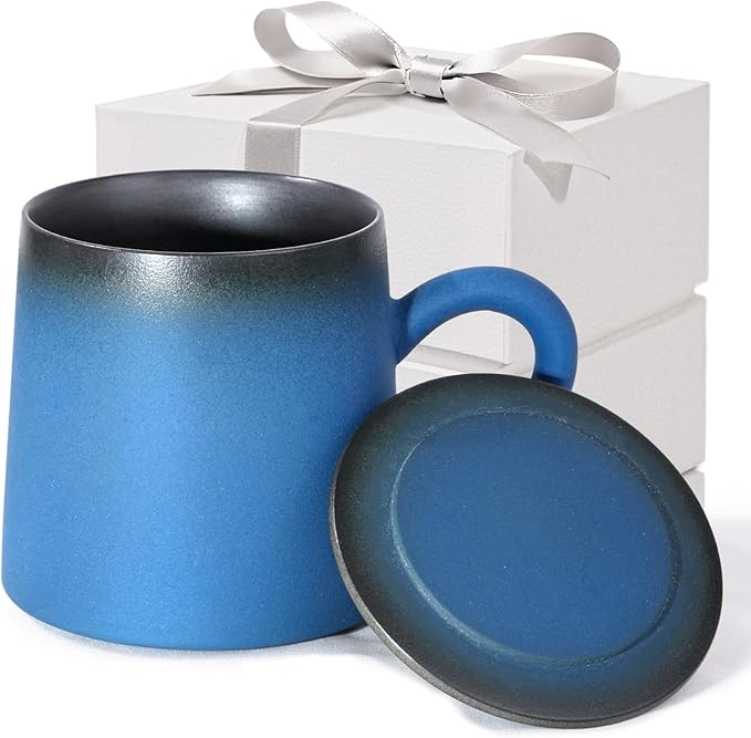 Handmade Ceramic Coffee Mugs, 11.2 OZ Colored Glaze Coffee Cups with Lids, Thanksgiving Gift, Birthday Gift Women, Mom, Dad, Friend, Sister, Brother, Dishwasher and Microwave Cups