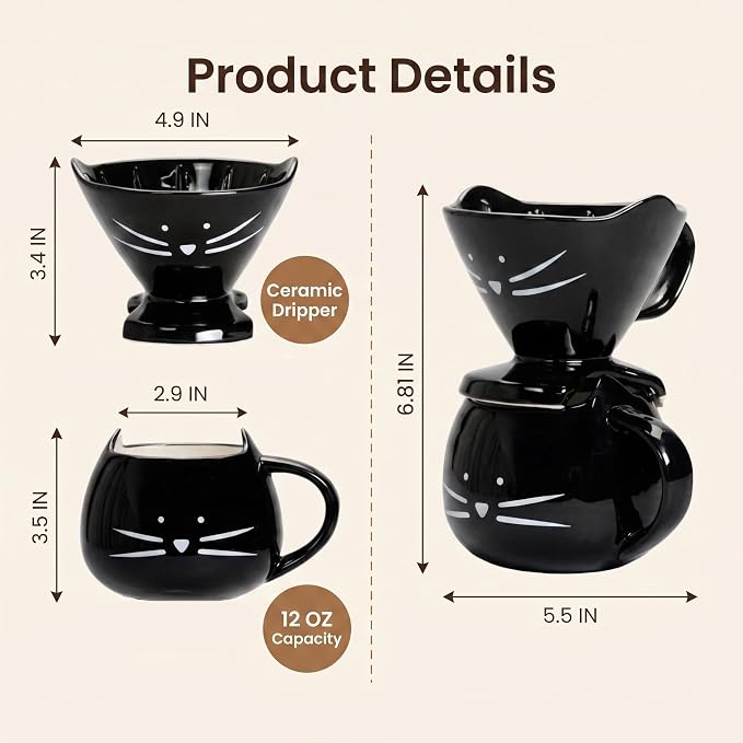 Koolkatkoo Ceramic Black Cat Mug, 12oz | Cute Kitten inside Cup, Cat Mug with Pour Over Coffee Maker, Cat Gifts for Cat Lovers, Women, Coffee Lovers - Image 3