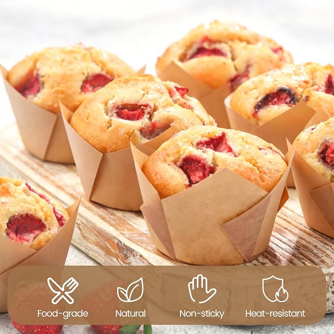 150 Pcs Mini Cupcake Liners Muffin Liners Baking Cups | Tulip Cupcake Liner for Baking Wedding, Birthday, Baby Shower Parties, Natural - Image 3