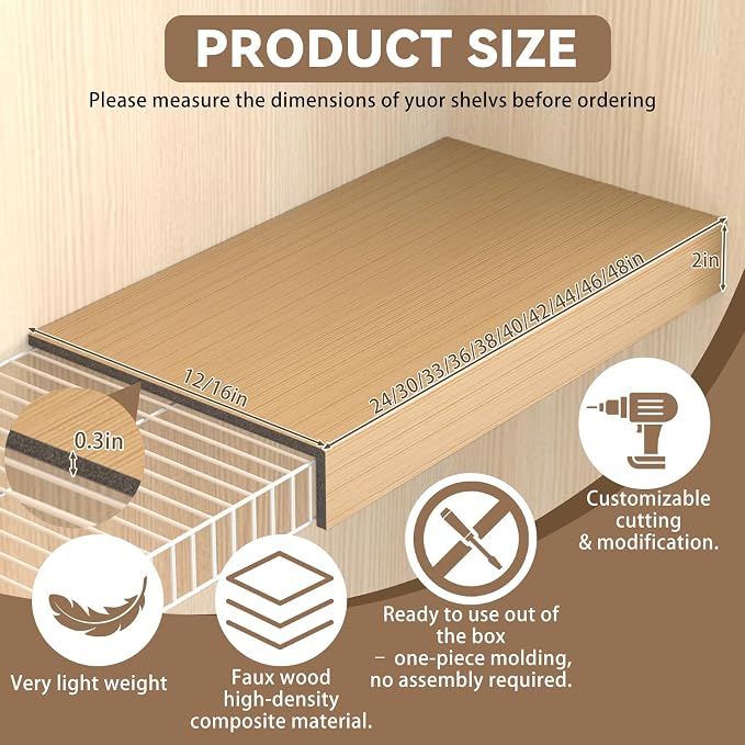 Wood 42x12in 5-Pack Faux Wood Shelf Covers for Wire Shelving – Cut with Utility Knife, No Tools, Waterproof & Fireproof – for Pantry, Closet, Laundry, Bathroom, Basement - Image 3