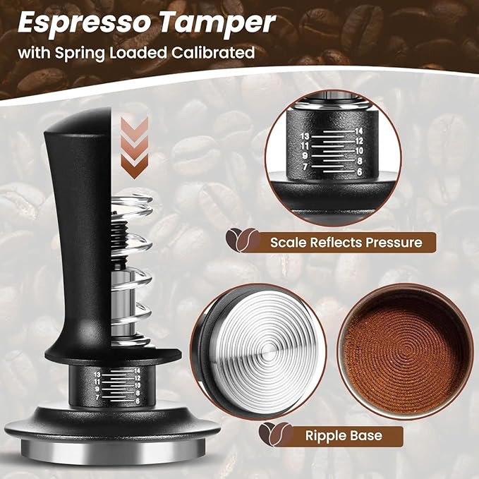 51mm Espresso Accessories Kit, Calibrated Spring Loaded Tamper, WDT Tool Espresso Machine Accessories Kit and Dosing Funnel Set, Coffee Tamper Tool and 51mm Portafilters, Barista Tools