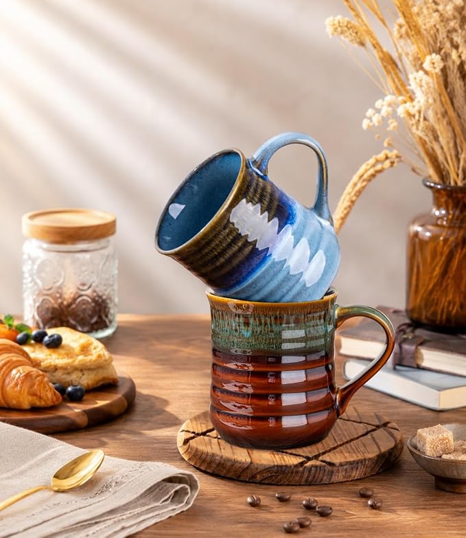 GBhome 18oz Large Coffee Mug Set of 2, Handmade Ceramic Coffee Mugs for Latte/Tea/Beer/Hot Cocoa, Dishwasher & Microwave Safe,Multi-Color - Image 2