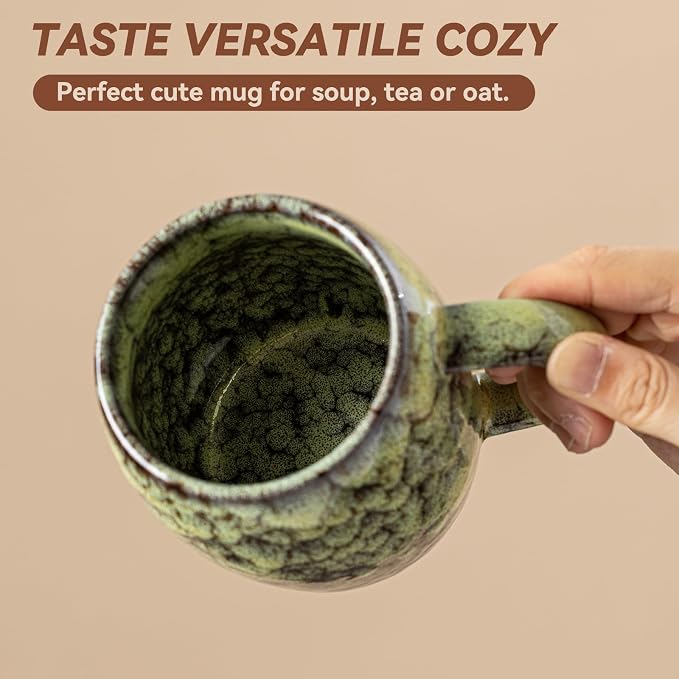Amber Nebula Ceramic Coffee Mug - 14 oz Unique Reactive Glaze Coffee Cup with Large Handle, Barrel Cute Mug for Women Men Home Office Gift - Image 6