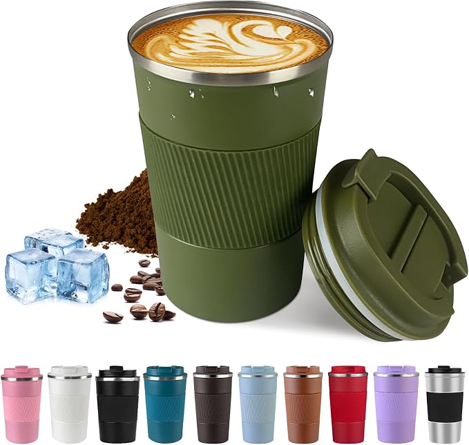 Vacuum Insulated Stainless Steel Travel Coffee Mug,Leak Proof Cup with Lid | 304 stainless steel mug with vacuum insulation, leak proof lid, silicone grip and car cup holder friendly design by SPLMIFA
