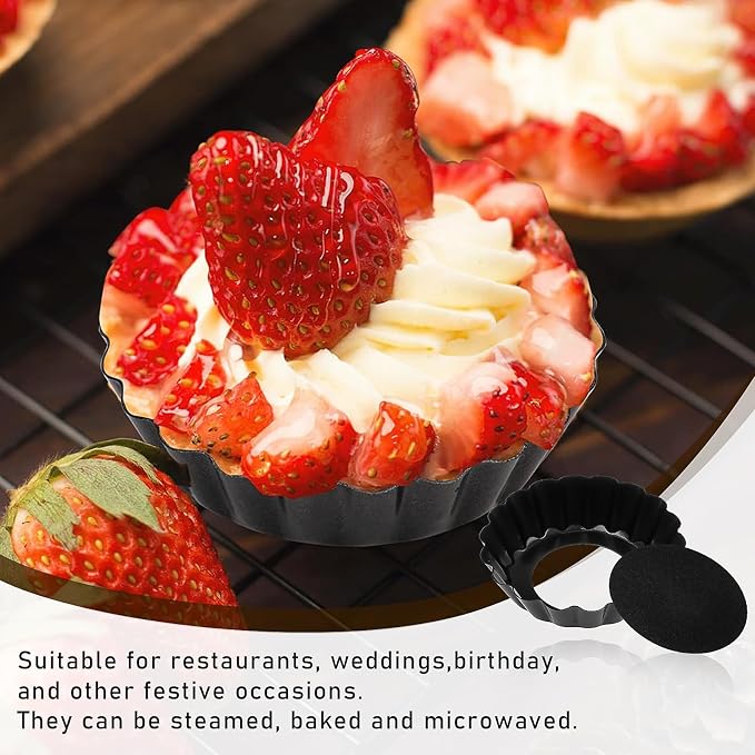 30 Pcs Mini Tart Pans with Removable Bottom,3 Inch Egg Tart Molds | Nonstick Quiche Pie Pan,Small Black Round Bakeware Mold Fluted Side for Pies,Mousse Cake - Image 4