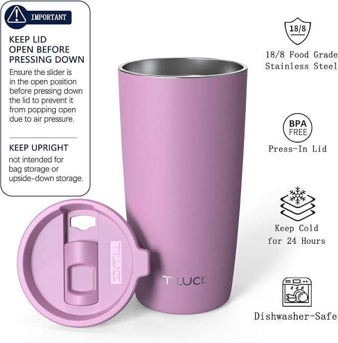 TILUCK 20 oz Insulated Coffee Tumbler with BPA-Free Lid | Travel Coffee Mug, Dishwasher Safe, Cup Holder Friendly, Double-Wall Vacuum Insulation for Hot & Cold Drinks, Matte Lilac - Image 2