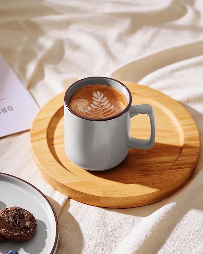 famiware Coffee Mugs Set of 6, Nebula 14oz Coffee Mugs, Ceramic Cup Set with Handle for Latte, Tea, Milk, Cappuccino, Cocoa, Light Gray - Image 7