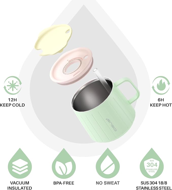 Ideus 14 oz Insulated Coffee Mug with Handle and Lid, Double Wall Stainless Steel Vacuum Thermal Coffee Mug, Travel Coffee Cup for Home and Office, Mint Green - Image 2