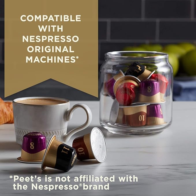 Peet's Coffee, Dark Roast Espresso Capsules Variety Pack, Compatible with Nespresso Original Machine - Intensity 10-11, 40 Count (4 Boxes of 10 Espresso Capsules)