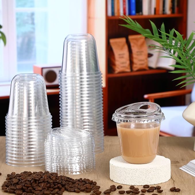 Ziliny 50 Sets Clear Plastic Coffee Cups with Sip Lids, Disposable Plastic PET Crystal Cups for Iced Coffee, Smoothie, Cold Beverage, Drink Shops and Party Catering (Clear,10 oz) - Image 2
