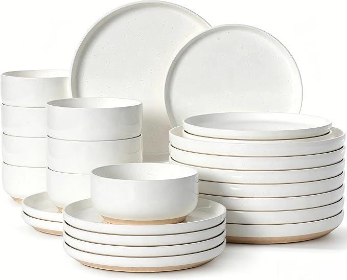 Plates and Bowls Sets, Scratch Resistant Dinnerware Sets for 8, 24 Pieces Porcelain Ceramic Dishware Dishes Set, Modern Stoneware Kitchen Dinner Set, Microwave and Dishwasher Safe, Cream White by UmiteChef