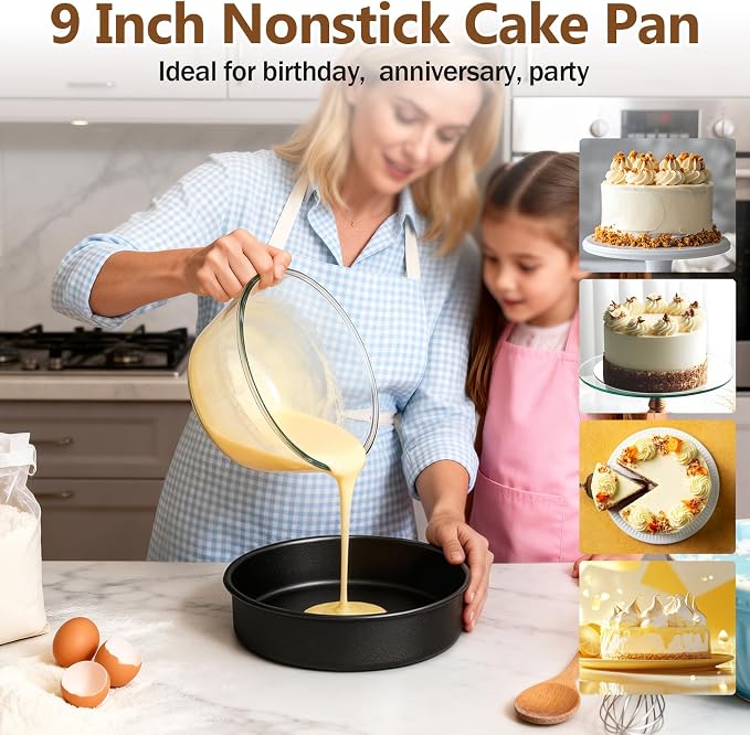 P&P CHEF 9 Inch Cake Pan Set of 4, 4 Pcs Nonstick Round Cake Baking Pans | Stainless Steel Core & Non-stick Coating, Layer Cakes Tin for Cooking, Ideal for Birthday Wedding, Oven & Dishwasher Safe - Image 7