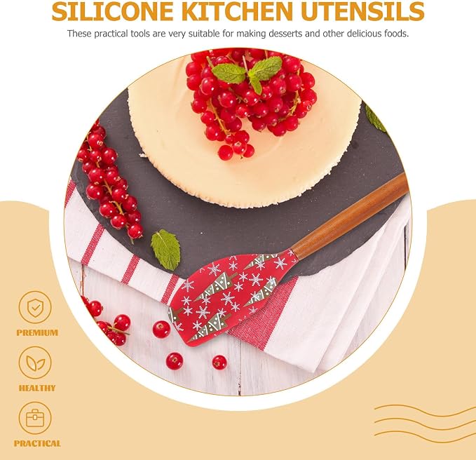 2pcs Christmas Silicone Spatula for Baking and Mixing, Multi-functional Butter Scraper with Wooden Handle, Convenient Kitchen Tool for Desserts and Cake Preparation - Image 3