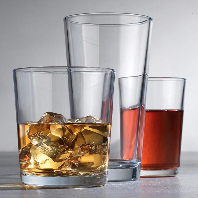 Glaver's Drinking Glasses, 24 Pc. Glass Cups, Includes 8 Highball Glasses 17 oz., 8 Rocks Glasses, 13 oz., 8 Juice Glasses, 4.5 oz., Whisky, Juice, Water, Beer, Cocktails, Dishwasher Safe. - Image 6