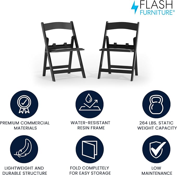 Flash Furniture Hercules Kids Resin Folding Chair, Black, 2-Pack | Black Vinyl Padded Seat - Image 4