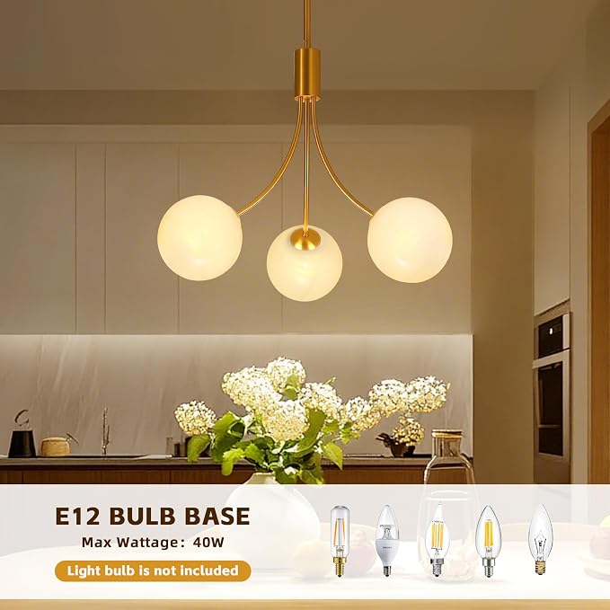 Bubble Chandelier, Modern Glass Gold Sputnik Chandelier 3-Light Ceiling Light Fixture Shades Stylish Bright Lighting for Dining Room Kitchen Bedroom Living Room Foyer Home Decor - Image 9