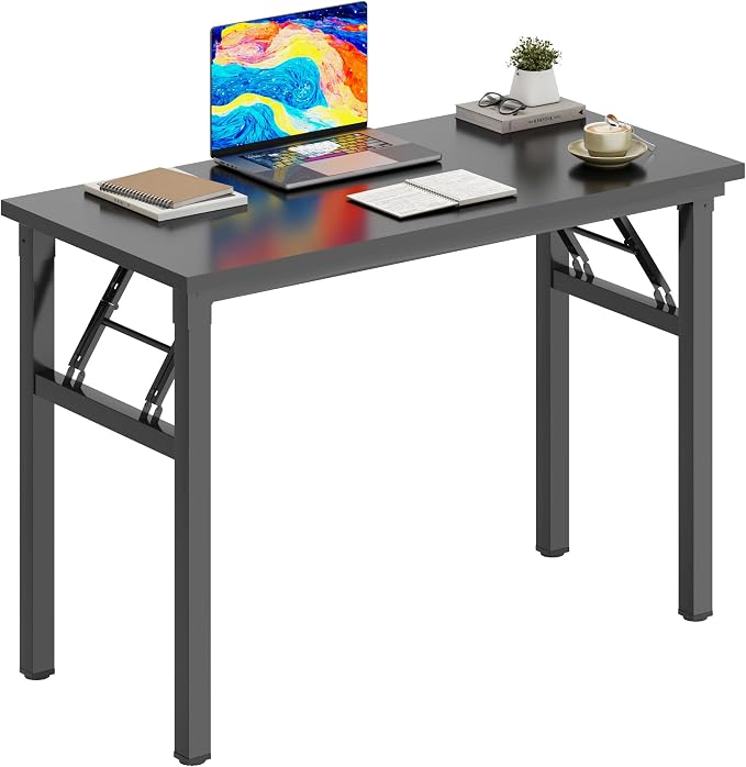 DlandHome 31.5 Inch Small Folding Computer Desk for Home Office, Black | Foldable Writing Table for Small Spaces Bedroom, No Assembly Required, Wood Top Metal Frame, Collapsible Compact Easy Storage by DlandHome
