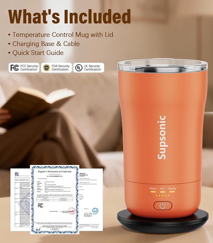 Supsonic - 14oz Heated Coffee Mug, Self-Heating Travel Mug with 3-Temp Settings, Insulated Stainless Steel Constant Temperature Heating Mug for Beverage, Smart Heating Portable Coffee Mug | S1 - Image 8
