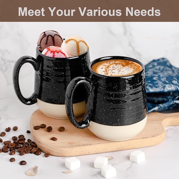 HASENSE Coffee Mugs Set of 4, 15 Ounce Ceramic Coffee Cups with Handles, Porcelain Large Latte Mug for Coffee Cappuccino Tea, Black Mugs for Men, Women Christmas Holiday Gift - Image 4