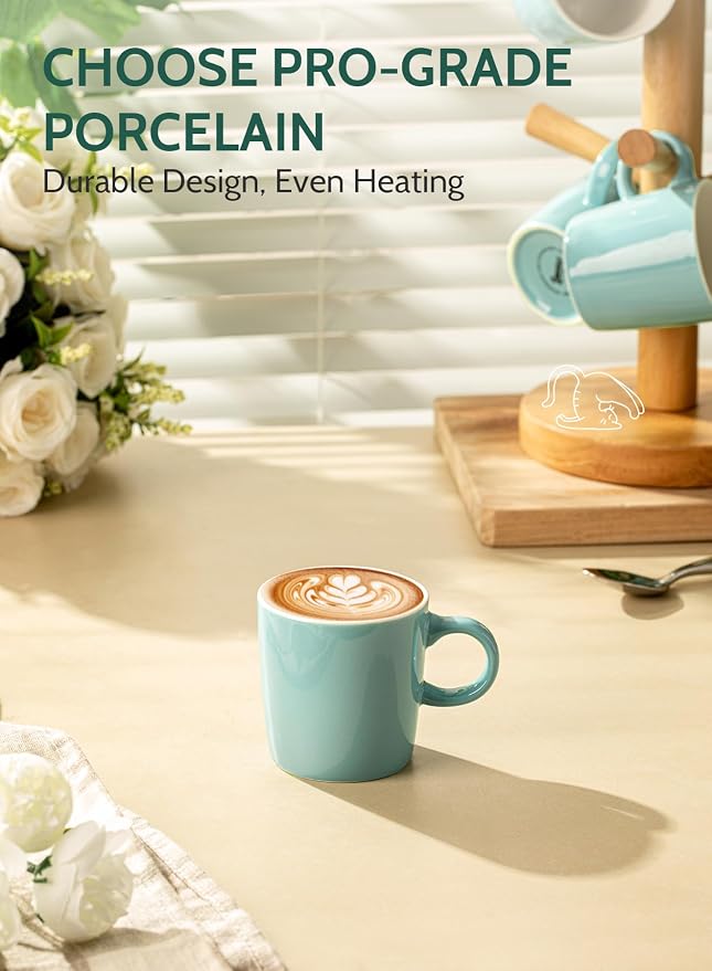 Sweese 3.5oz Porcelain Espresso Cups Set of 4, Mini Coffee Mugs Demitasse Cups - Turquoise - Image 4