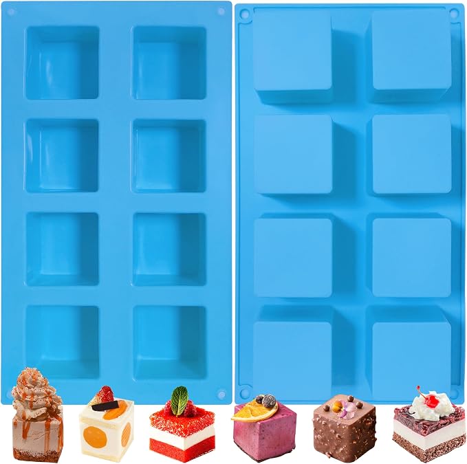 Sidosir 2Pcs 2inch Square Cube Silicone Mold for Mousse Cake, French Dessert Molds for Chocolate Brownie Bites, Brownie, Ice cream, Truffle, Jelly by Sidosir