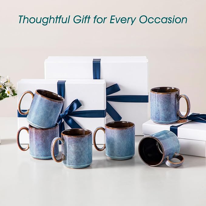 vancasso ONION Ceramic Coffee Mugs Set of 6, 16 Oz Coffee Cups for Latte, Cappuccino, Tea & Hot Cocoa, Artisan Modern Style for Coffee Bar, Home & Kitchen, Microwave & Dishwasher Safe, Deep Blue Gray - Image 8