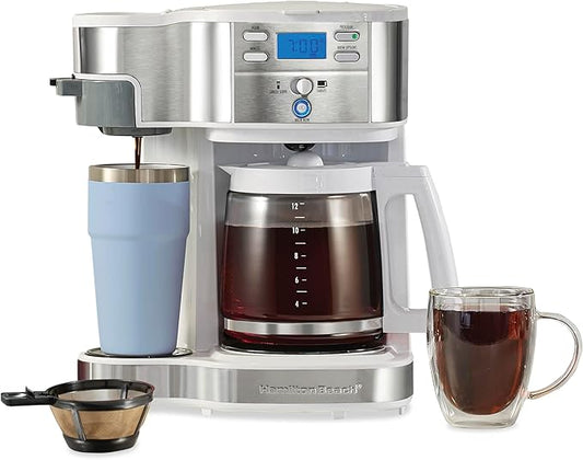Hamilton Beach 2-Way Programmable Coffee Maker & Single Serve Coffee Maker | 12 Cup Glass Carafe | White with Stainless Steel Accents | 49933 by HamiltonBeach