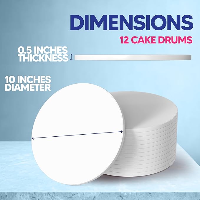 RICCLE Cake Boards - 10 Inch Cake Drums - Smooth-Edged Pack of 12 Cake Drums - Sturdy Cake Boards Round - Bend Resistant Multi-Layered Cake Base for Minimalist Displays