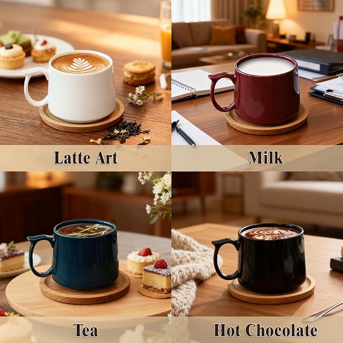 Coffee Mugs Gift Set of 4, Large 19 oz Stackable Ceramic Coffee Mug, Coffee Cups with Large Handle for Latte, Cappuccino, Milk, Tea, Dishwasher & Microwave Safe, Ideal Gift for Men, Women - Red - Image 6