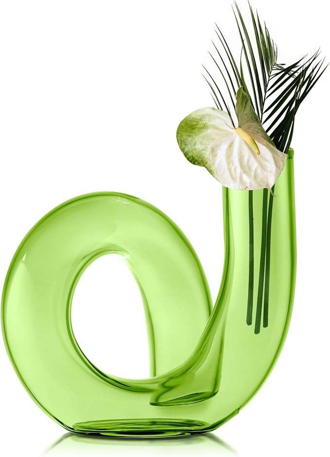 Joeyan Handmade Small Green Glass Flower Vase,Decorative Geometric Glass Bud Vase for Modern Home Centerpieces Living Room Office,4.72" Abstract Vase for Single Flower and Dry Flowers by JoeyanHousehold