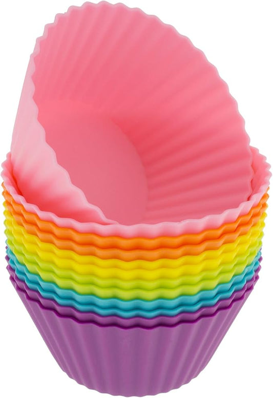 Freshware Cupcake Liners, Pack of 12 Silicone Muffin Cups, Baking Cups, Reusable & Non-stick Cupcake Liners for Party Halloween Christmas, Round