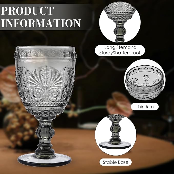 6 Pcs Black Wine Glasses,Goblet Glasses,Vintage Glassware, Made of Sturdy and Durable Glass Can be Used for Weddings, Everyday Fun Parties and More! - Image 4