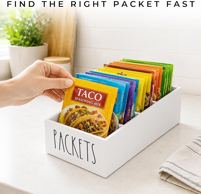 Seasoning Organizer, Pantry Storage Bins for Food Mixes, Spices, Gravy, Taco, and Dressing Packets - Modern Farmhouse Kitchen Organization (White) - Image 5