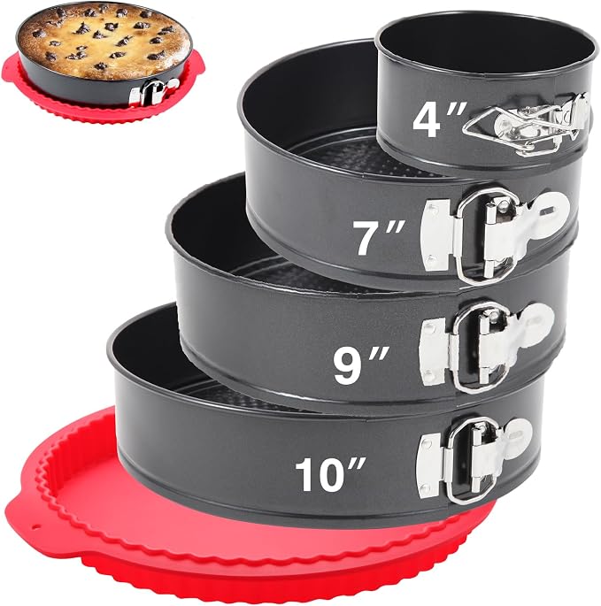 4-7-9-10 Inch Non-stick Springform Cheesecake Pan Set of 4 | Food Grade, FDA Food Contact Safe, Non-Stick, Dishwasher Safe, Removable Bottom, Comes with Silicone Base Protector by Fensiden