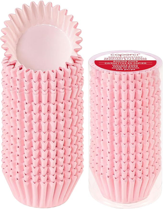 Caperci Grease-Resistant Standard Pink Cupcake Liners 150 Counts - Heavy Duty Paper Muffin Baking Cups, Odorless, No Muffin Pan Needed, Easily Peels (Pink) by Caperci