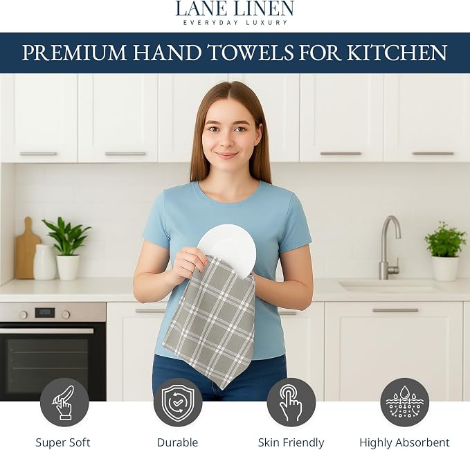 LANE LINEN Cotton Kitchen Towels Set, 4-Pack – Absorbent, Quick-Drying Dish Towels, Tea Towels, 18" x 28" - Slate Grey - Image 2