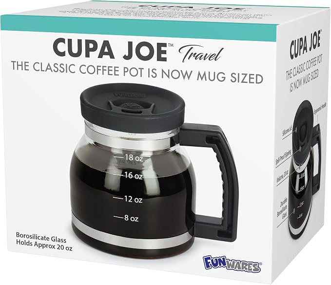Cupa Joe Coffee Mug – 20oz Borosilicate Glass Diner Pot Mug with Spill-Proof Lid – Funny Novelty Gift for Coffee Lovers, Dads, Office, Travel & More | Borosilicate Glass, Hot & Cold Safe, Fits Most Car Cup Holders, Viral Gag Gift for Coffee Lovers, Dad... - Image 8