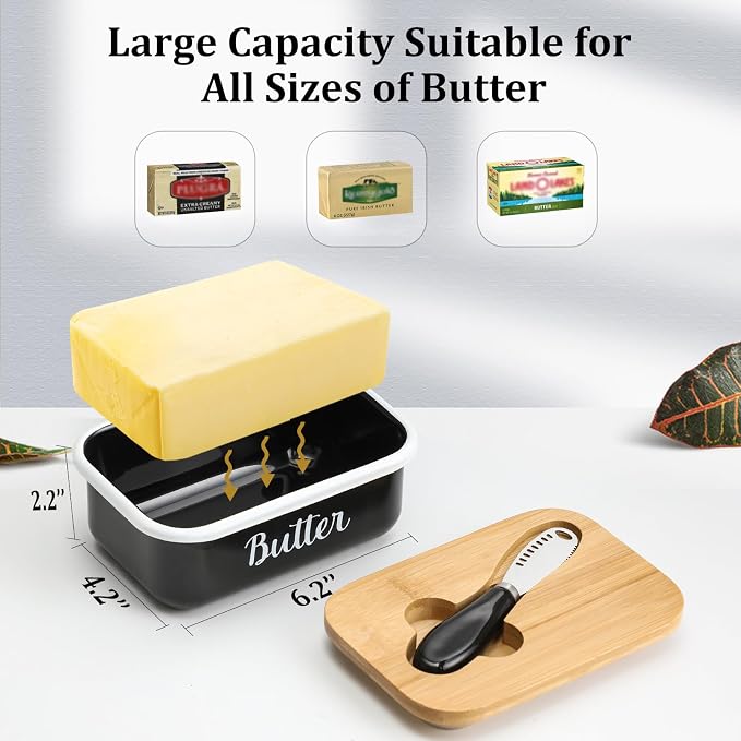 Butter Dish with Lid and Butter Curler Knife for Countertop - Unbreakable Metal Keeper Container with High-quality Double Silicone Sealing, for Kitchen Farmhouse Decor, Black - Image 4