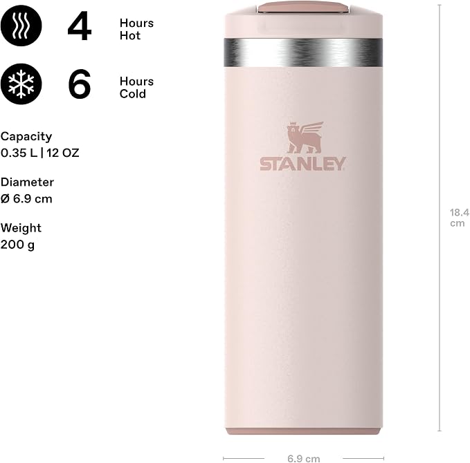 STANLEY 1913 Transit Flip Top Mug 0.35L - Rose Quartz | Keeps 4 Hours Hot - 6 Hours Cold - Leakproof - Dishwasher Safe - Car Cup Holder Compatible - Image 2
